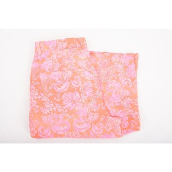 Zara Womens Linen Blend Trousers Pants XS Orange Pink Paisley 8042/010 NWT - Picture 6 of 7